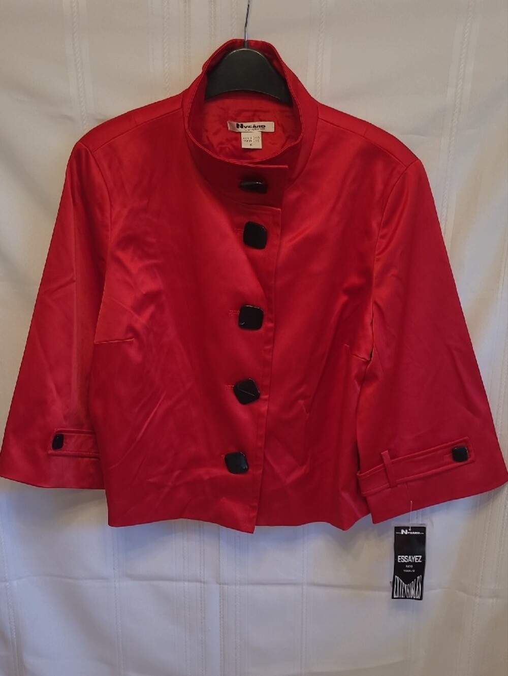 NYGARD Collection Red Cropped Stand Collar Blazer  Black Accent Buttons 14 - NWT